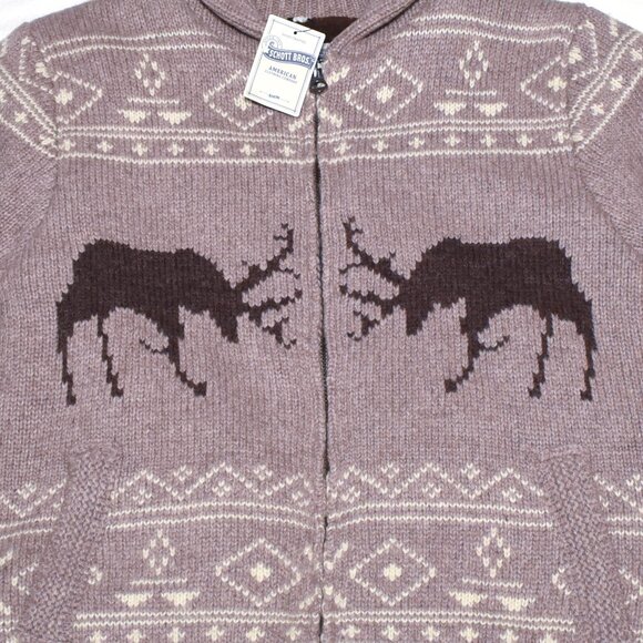 Schott Urban Outfitters Wool Blend Nordic Elk Med Taupe Knit Zip Jacket Size L - Picture 4 of 8
